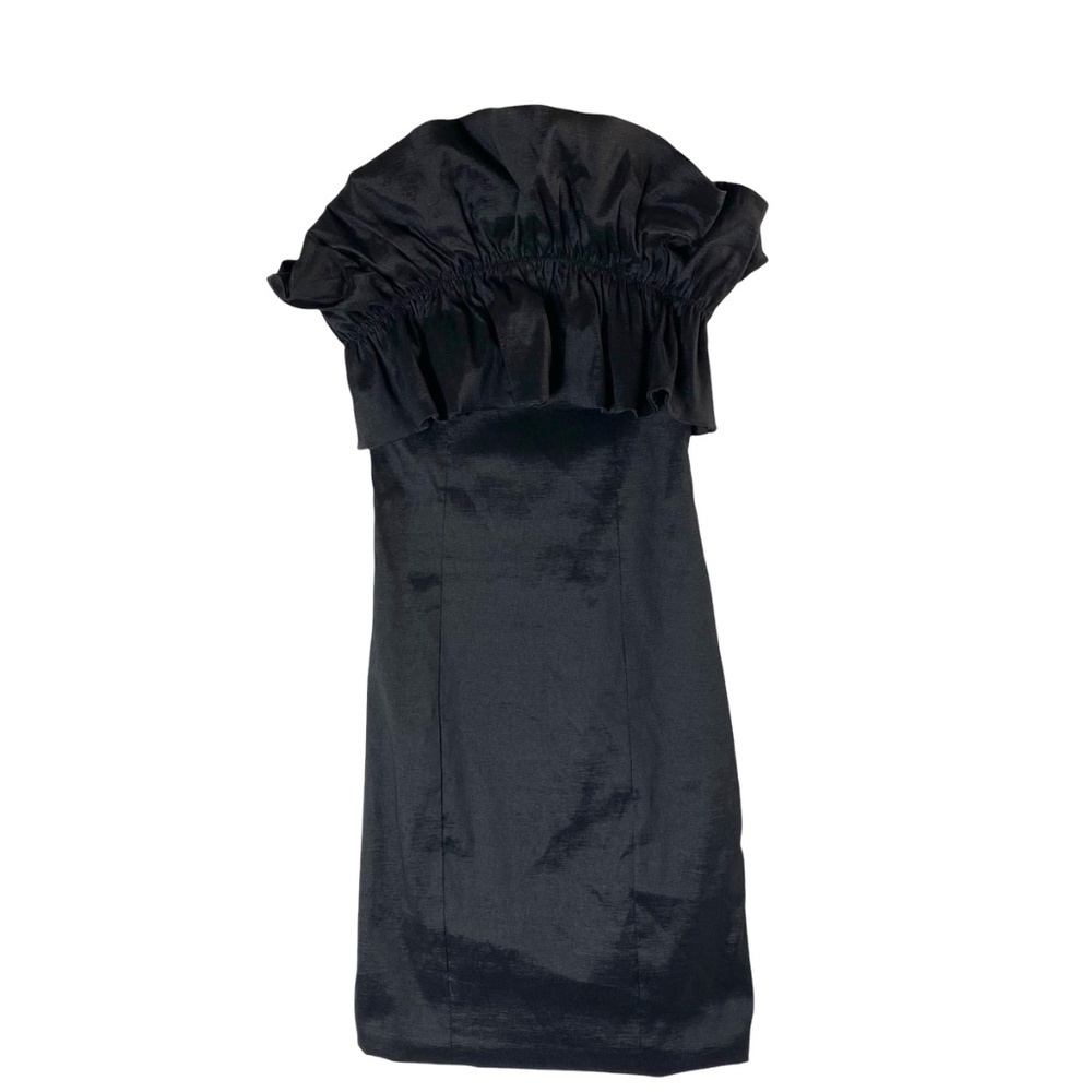 THIRTY THIRTY Mini Dress Strapless Ruffle BodyCon Back Zip-Up in black XS -NWT